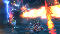 Mario avoiding Fury Bowser's fire breath in Super Mario 3D World + Bowser's Fury.