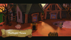 A view of Twilight Town shown when visiting for the first time.