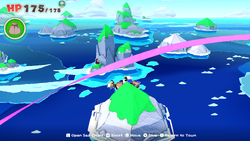 Location of where to dive for the Big Shell in The Great Sea of The Origami King.