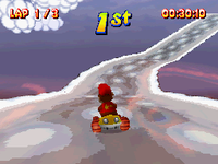 Diddy Kong drives in a Wish Race in Diddy Kong Racing DS.