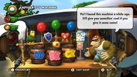 Funky Kong introduces his Capsule Toy Machine to the Kongs