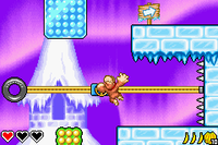Donkey Kong moving from a Handle Peg in Ice Castle in DK: King of Swing