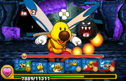 Screenshot of the boss battle of Expert, from the demo version of Puzzle & Dragons: Super Mario Bros. Edition.