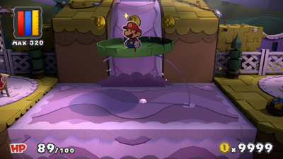 Mario near 3 Coins in Plum Park of Paper Mario: Color Splash.