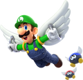 Luigi flying with two Para-Biddybuds