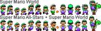 A comparison of some of Luigi's sprites from Super Mario World and Super Mario All-Stars + Super Mario World