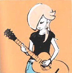 Concept art of Rosalina from The Art of Super Mario Odyssey book. She appears to be a guitarist.