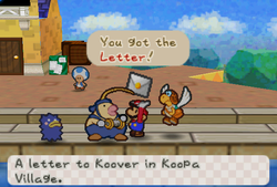 Mario receiveing a Letter from Fishmael in Toad Town of Paper Mario.