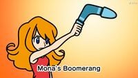 Mona holding her boomerang