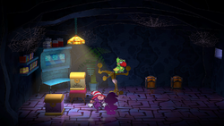 Last four treasure chests in the Creepy Steeple in the remake of Paper Mario: The Thousand-Year Door for the Nintendo Switch.