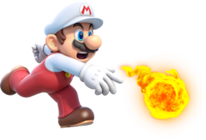 Artwork of Fire Mario from Super Mario 3D World.