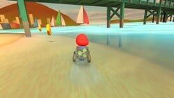 Baby Mario driving on the underwater section of Los Angeles Laps