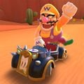 Wario in the Bruiser on N64 Kalimari Desert in Mario Kart Tour