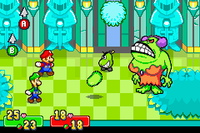 Screenshot of the Queen Bean battle from Mario & Luigi: Superstar Saga