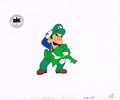 Unused Luigi ducking while holding Baby Yoshi cel. (Possible ducking from Blargg jumping over Luigi and Baby Yoshi.)