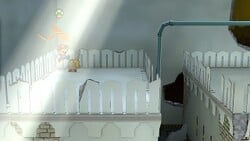Screenshot of Mario revealing a hidden ? Block (containing an Ultra Mushroom) in Rogueport Underground, in Paper Mario: The Thousand-Year Door.