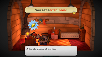 Mario getting the Star Piece in General White's house in the remake of the Paper Mario: The Thousand-Year Door for the Nintendo Switch.