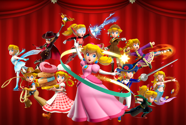 Completed jigsaw puzzle showing Princess Peach's transformations in Princess Peach: Showtime!