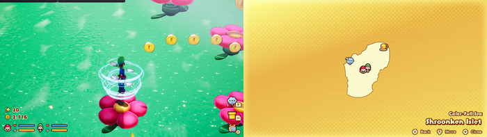 Mario and Luigi near 5 Coins on Shroonken Islet from Mario & Luigi: Brothership