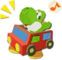 Paper cutout of Yoshi in the Red Car Costume