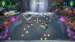 Luigi and Gooigi playing River Bank at ScreamPark in Luigi's Mansion 3