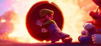Luigi using the manhole cover as a shield - TSMBM.png