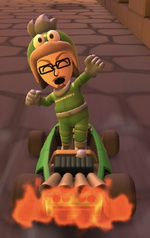The Spike Mii Racing Suit performing a trick.