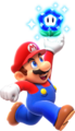 Mario holding a blue Wonder Flower