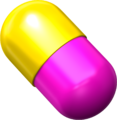 A yellow-and-magenta capsule.