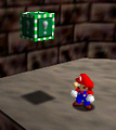 A green block in the Hazy Maze Cave in Super Mario 64