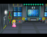 Peach enters a room with a mysterious computer.