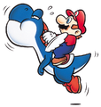 Mario riding a Blue Yoshi in Super Mario World