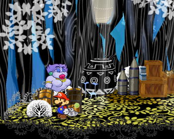 First treasure chest in The Great Tree of Paper Mario: The Thousand-Year Door.