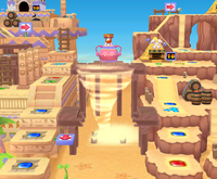 A tornado (referred to as a sandstorm) destroying the bridges in Pyramid Park from Mario Party 7