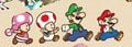 Mario, Luigi, Toad and Toadette alongside running