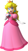 Artwork of Princess Peach for New Super Mario Bros. Wii (reused in Mario and Sonic at the London 2012 Olympic Games, Mario Party: Island Tour and Mario Kart Tour)