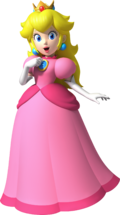 Artwork of Princess Peach for New Super Mario Bros. Wii (reused in Mario and Sonic at the London 2012 Olympic Games, Mario Party: Island Tour and Mario Kart Tour)