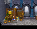 Mario getting the Shine Sprite in the storeroom of Hooktail Castle.