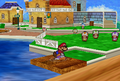 Sushie swimming through the dock in Toad Town