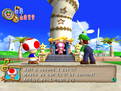 Toadette confronting Toad and Luigi in Dance Dance Revolution: Mario Mix