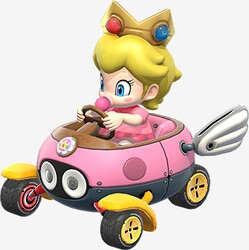 Artwork of Baby Peach in a Biddybuggy from Mario Kart 8.