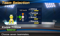 Yellow Koopa Troopa's stats in the baseball portion of Mario Sports Superstars