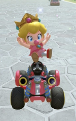 Baby Peach performing a trick.