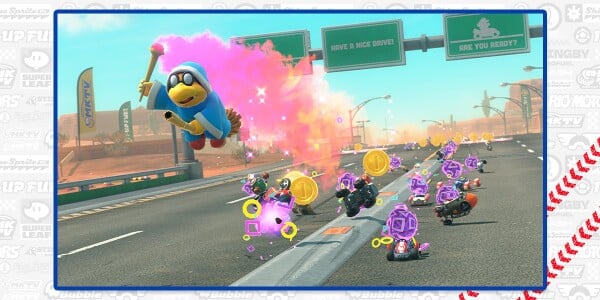 Banner from an opinion poll on power-ups from Mario Kart World for the Nintendo Switch 2
