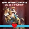 Valentines Day card featuring Princess Daisy on a horse.