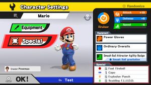 Equipment menu in Super Smash Bros. for Wii U