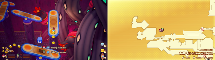 Mario near 4 Coins in Soli-Tree of Mario & Luigi: Brothership.