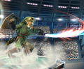 Link using the Spin Attack in Super Smash Bros. Brawl