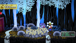 Mario getting a Coin from a bush in The Great Tree of Paper Mario: The Thousand-Year Door for Nintendo Switch.