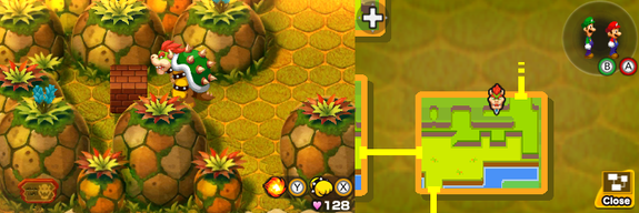 Second block in Bumpsy Plains of Mario & Luigi: Bowser's Inside Story + Bowser Jr.'s Journey.